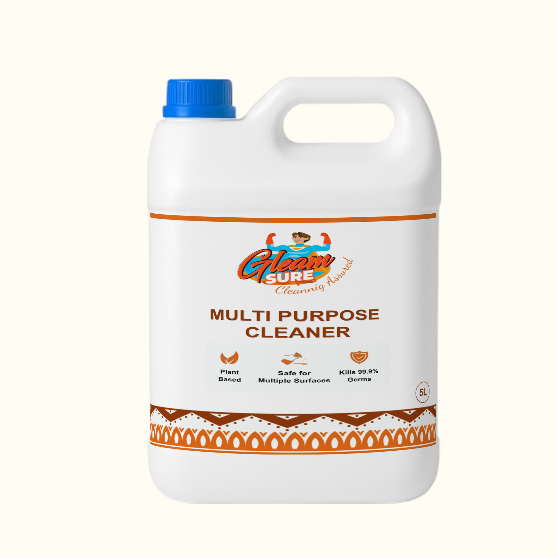 Front view of GleamSure 5L Multi-Purpose Cleaner bottle placed against a plain white background