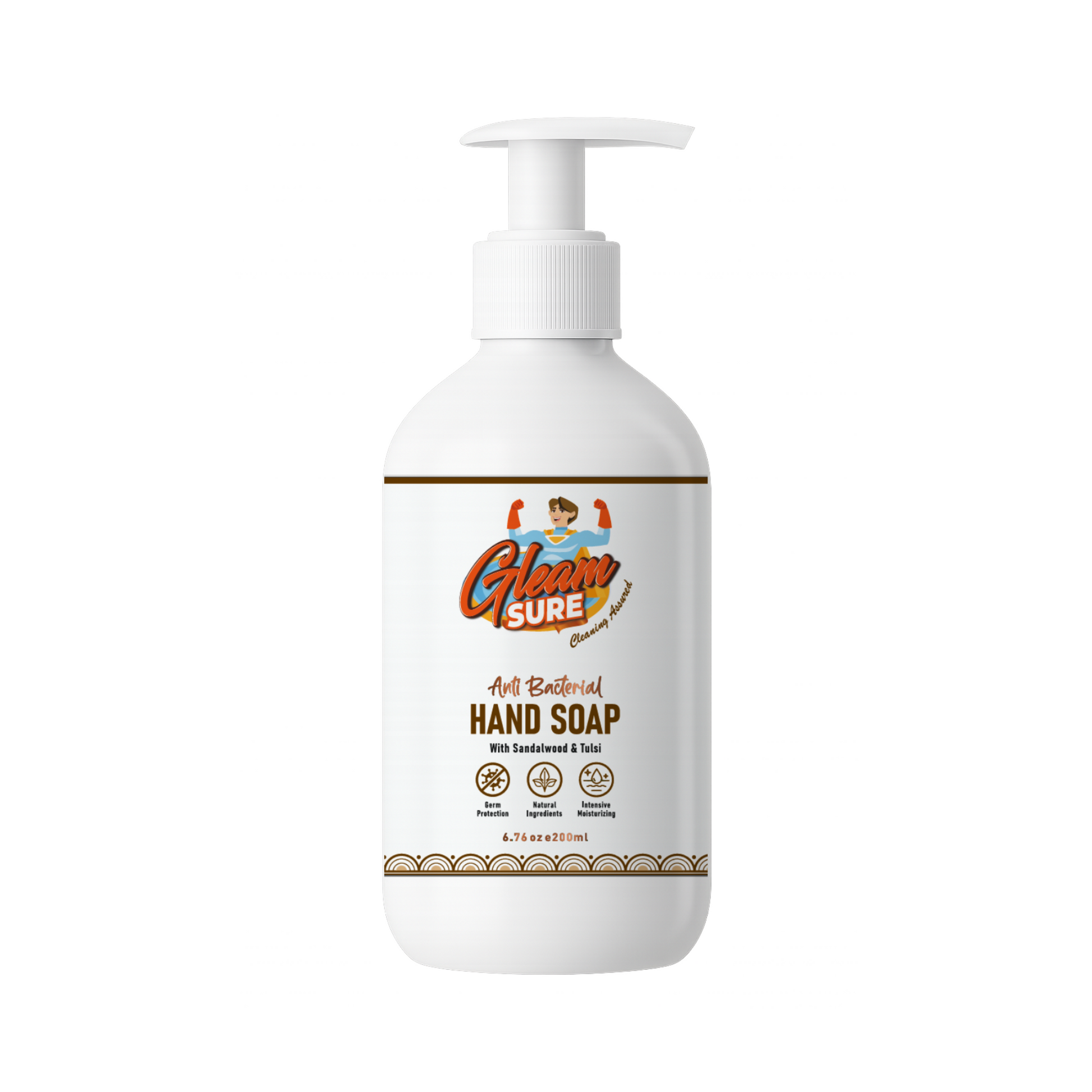 Gleamsure Natural Handwash 200 ml – sandalwood and tulsi fragrance, plant-based and non-toxic, gentle and calming herbal hand cleanser