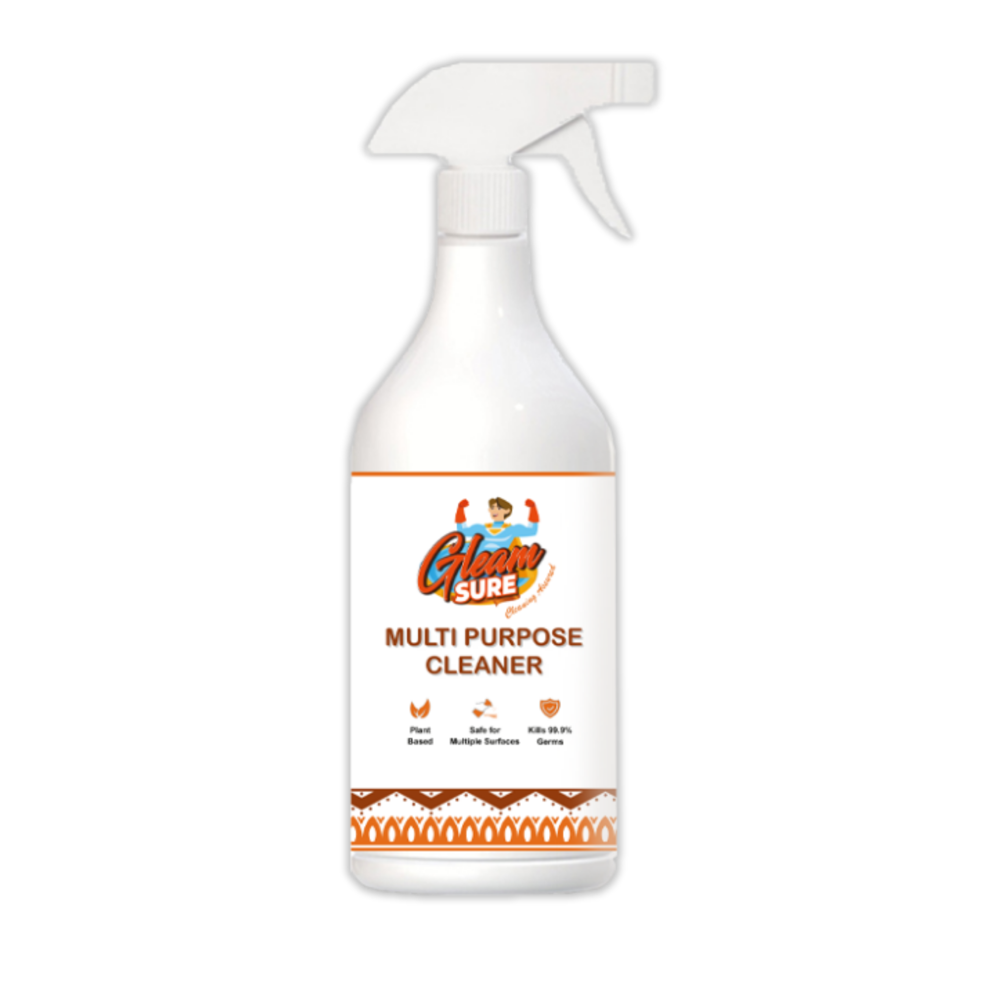 Gleamsure_Multipurpose_Cleaner_spray_bottle_with_clear_label_on_white_background