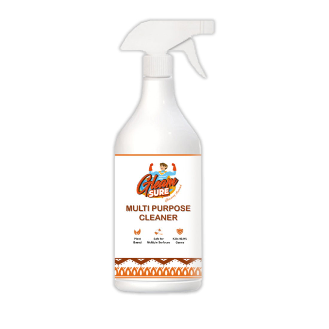 Gleamsure_Multipurpose_Cleaner_spray_bottle_with_clear_label_on_white_background