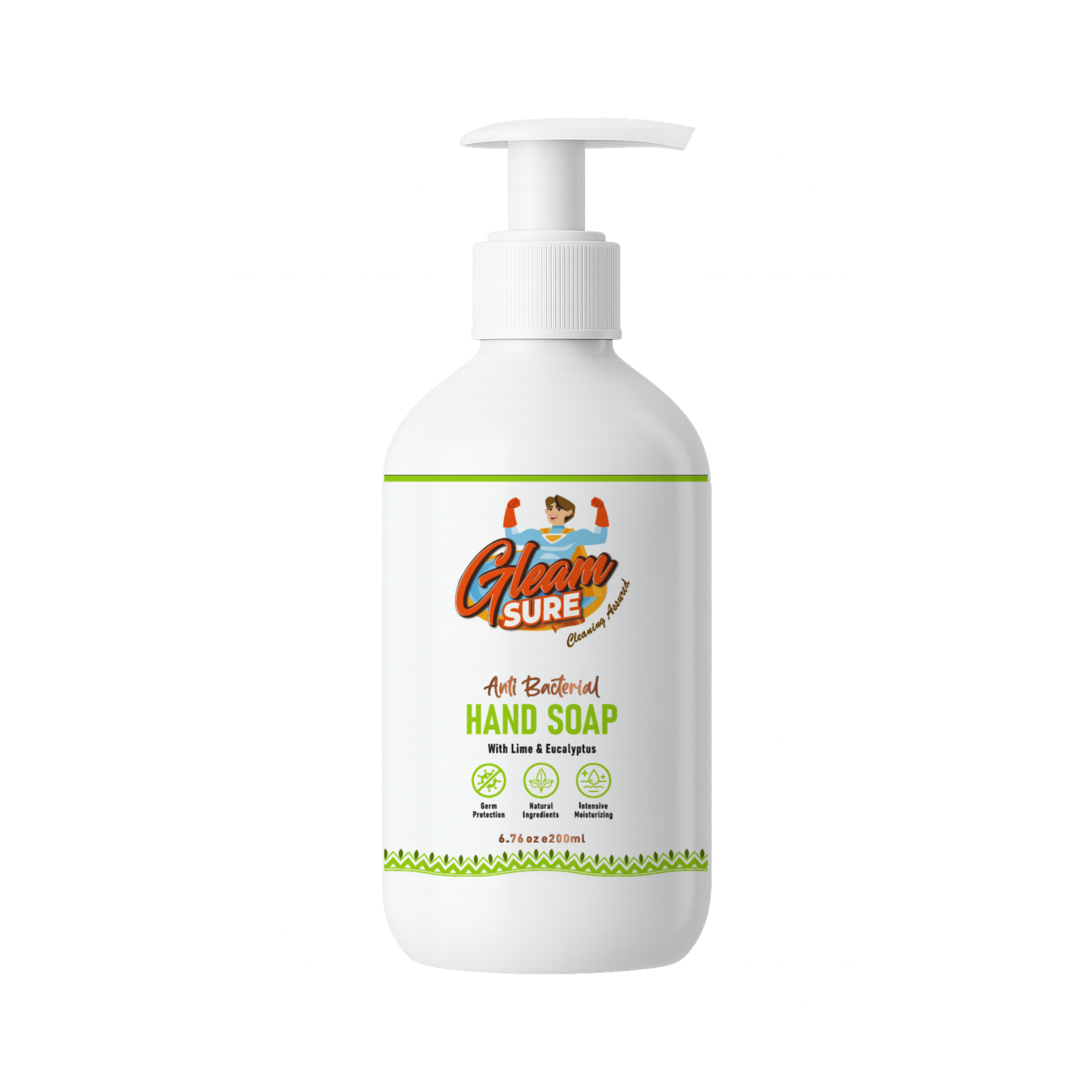Gleamsure Natural Handwash 200 ml – lime and eucalyptus fragrance, plant-based and non-toxic, gentle on skin and safe for family use
