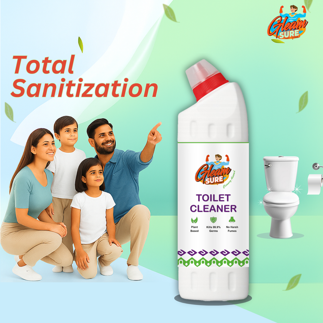 Plant-based toilet cleaner bottle – eco-friendly, non-toxic and biodegradable formula for safe and powerful toilet cleaning