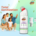 Happy family admiring plant-based toilet cleaner – safe for babies, pets, and loved ones, effective and family-friendly cleaning solution