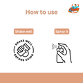 Illustration showing how to use the product: shake well before use and spray it directly.