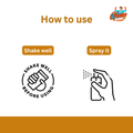 Illustration showing how to use the product: shake well before use and spray it directly