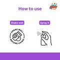 Illustration showing how to use the product: shake well before use and spray it directly