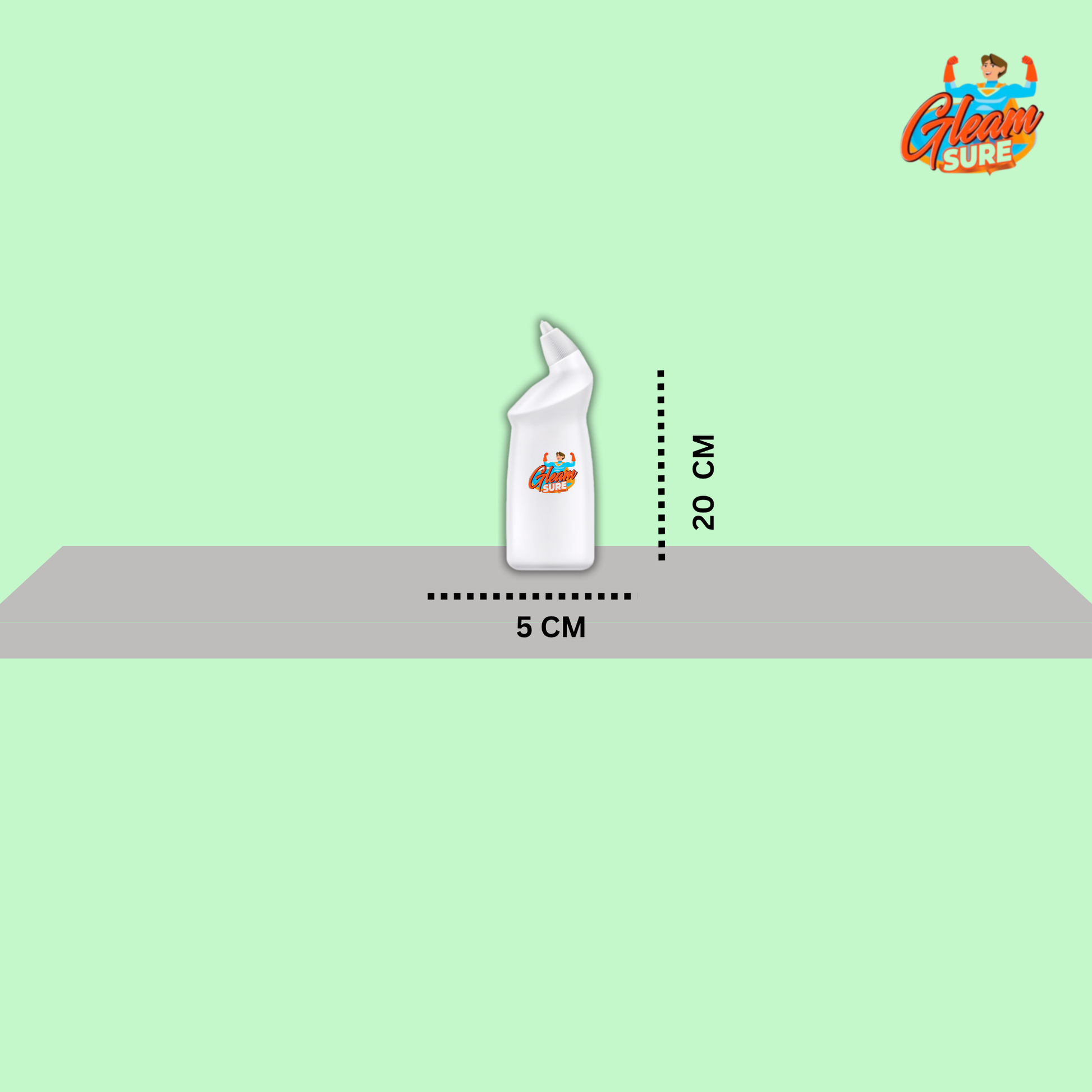 Toilet cleaner bottle with size details – compact, efficient, and eco-conscious packaging for sustainable cleaning